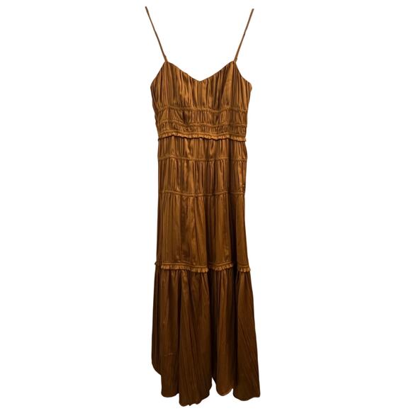 Anthropologie Gold Ruched Strappy Midi Formal Cocktail Dress, size 4 - Picture 3 of 9
